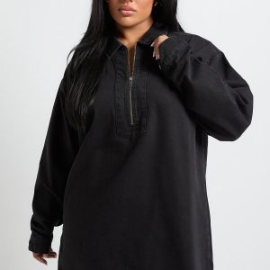 Plus Denim Zip Up Shift Dress