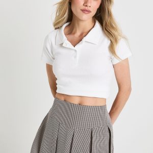 Petite Tonal Mini Check Pleated Skort