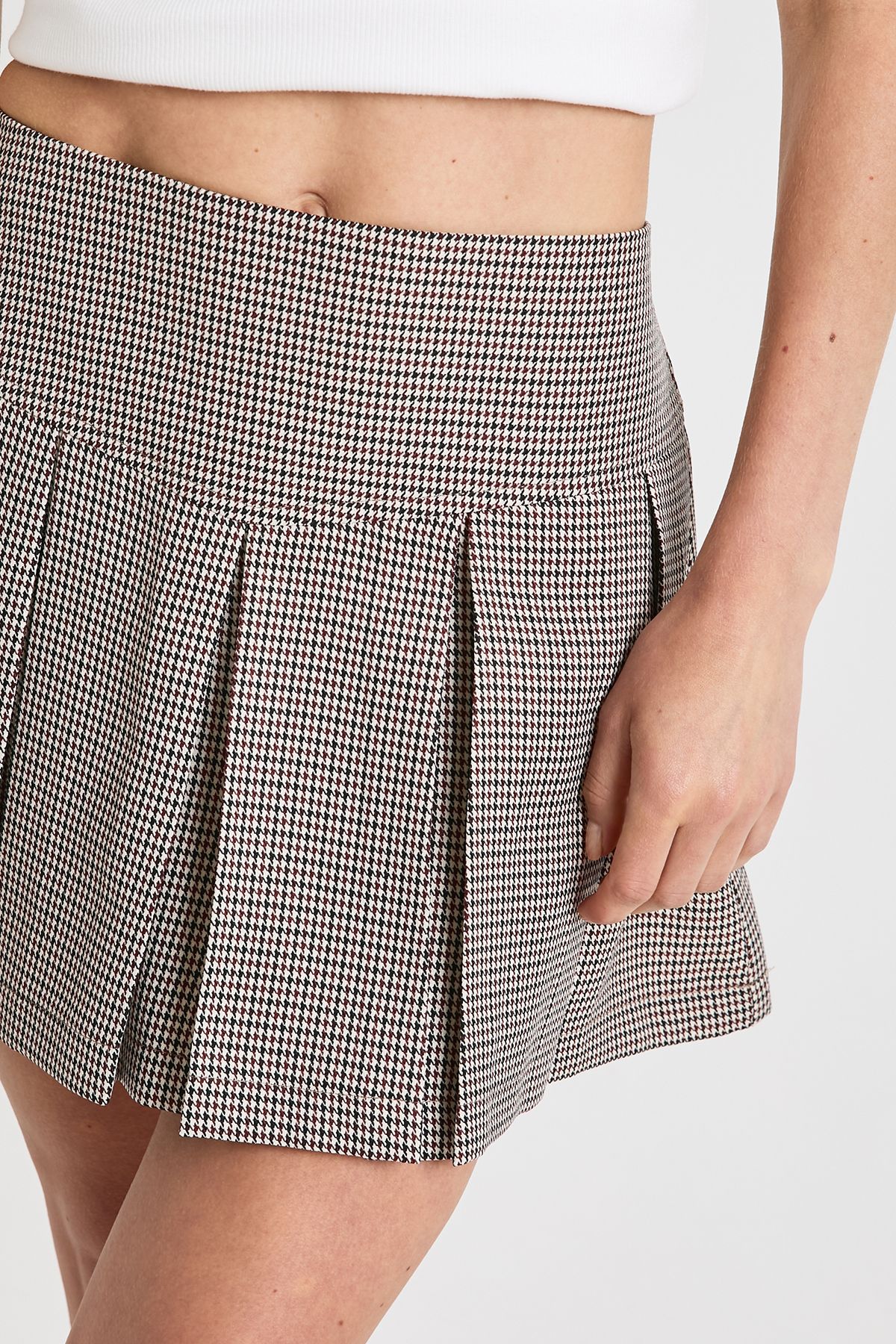Petite Tonal Mini Check Pleated Skort - Image 4