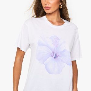 Purple Hibiscus Flower Printed T-Shirt
