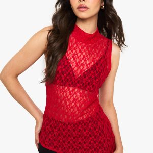Lace Grown On Neck Asym Hem Top