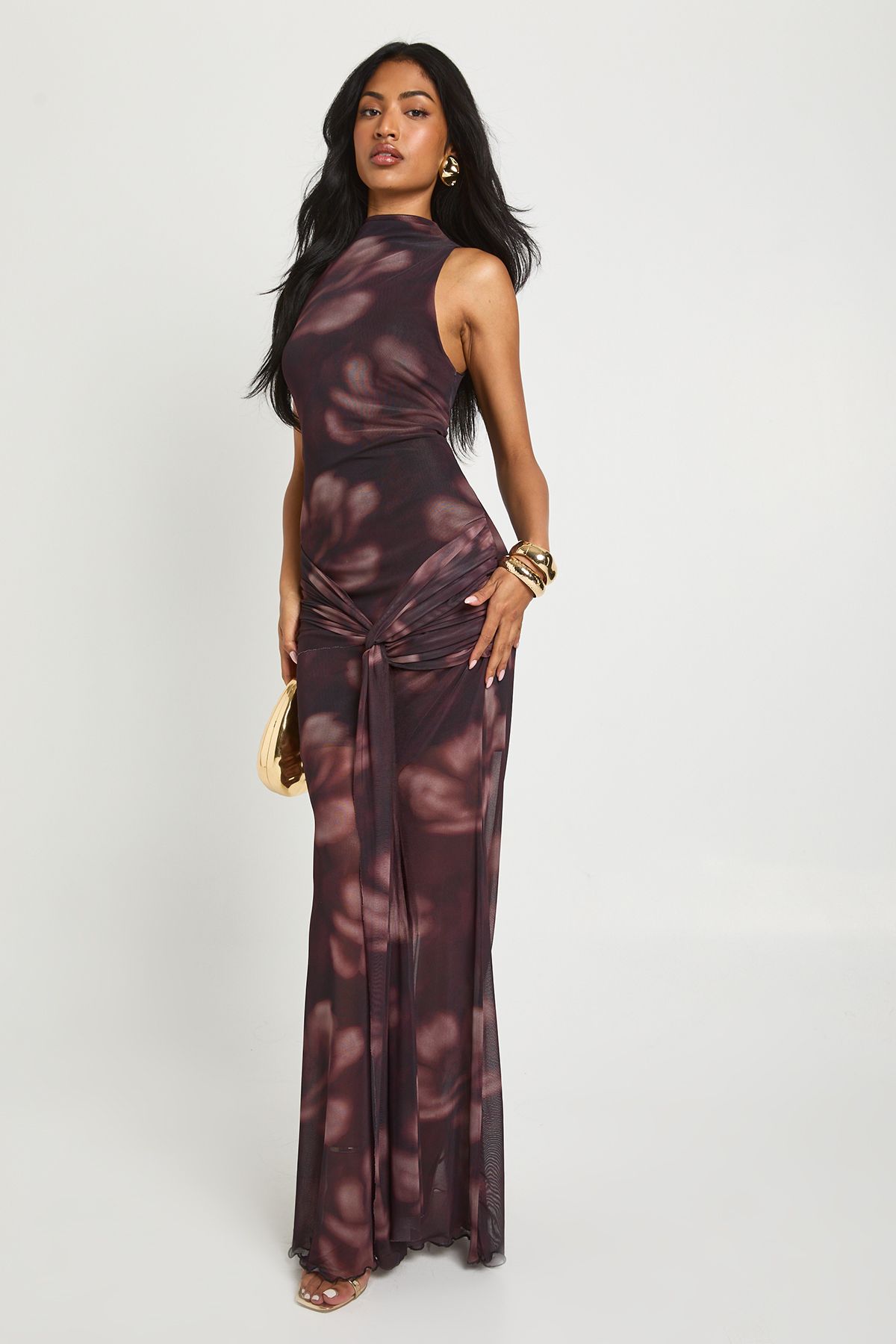 Large Floral Twist Front Maxi Dress