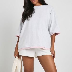 Oversized T-Shirt With Contrast Rib Hem