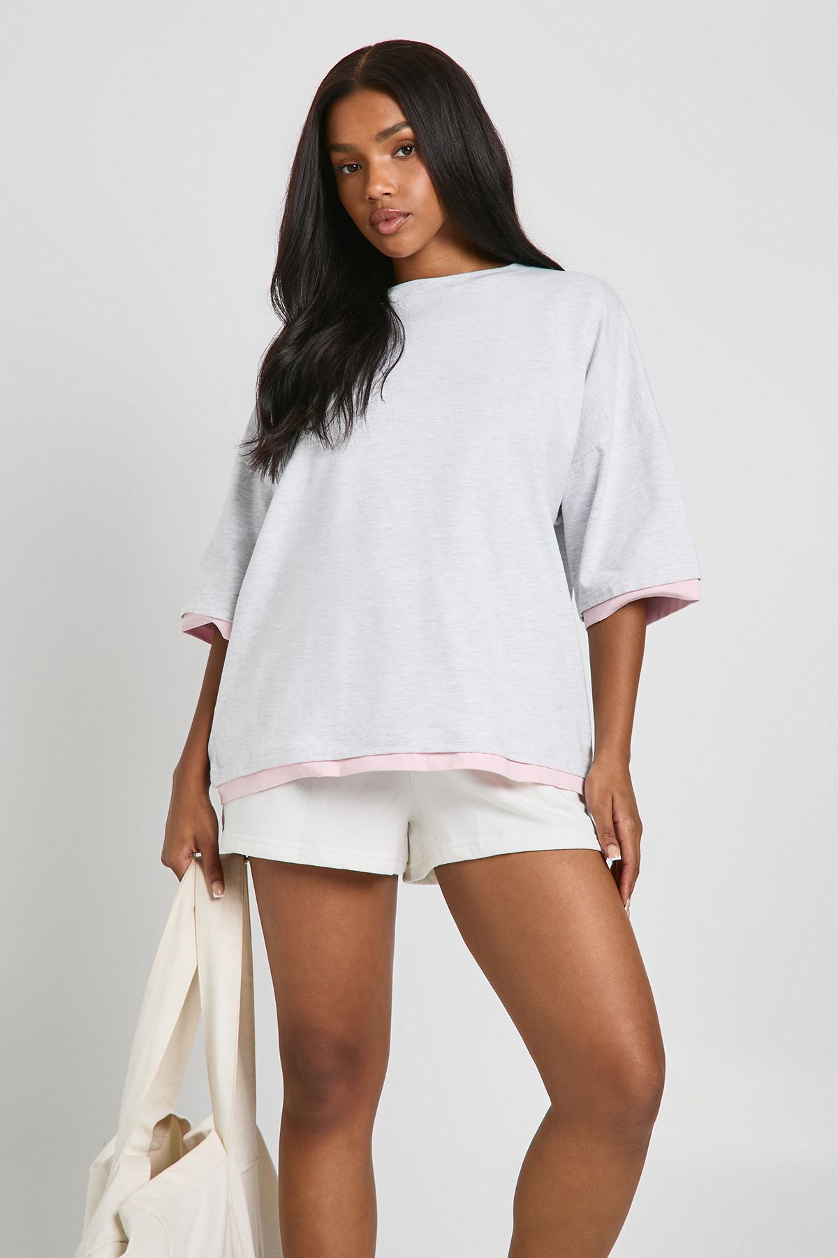Oversized T-Shirt With Contrast Rib Hem