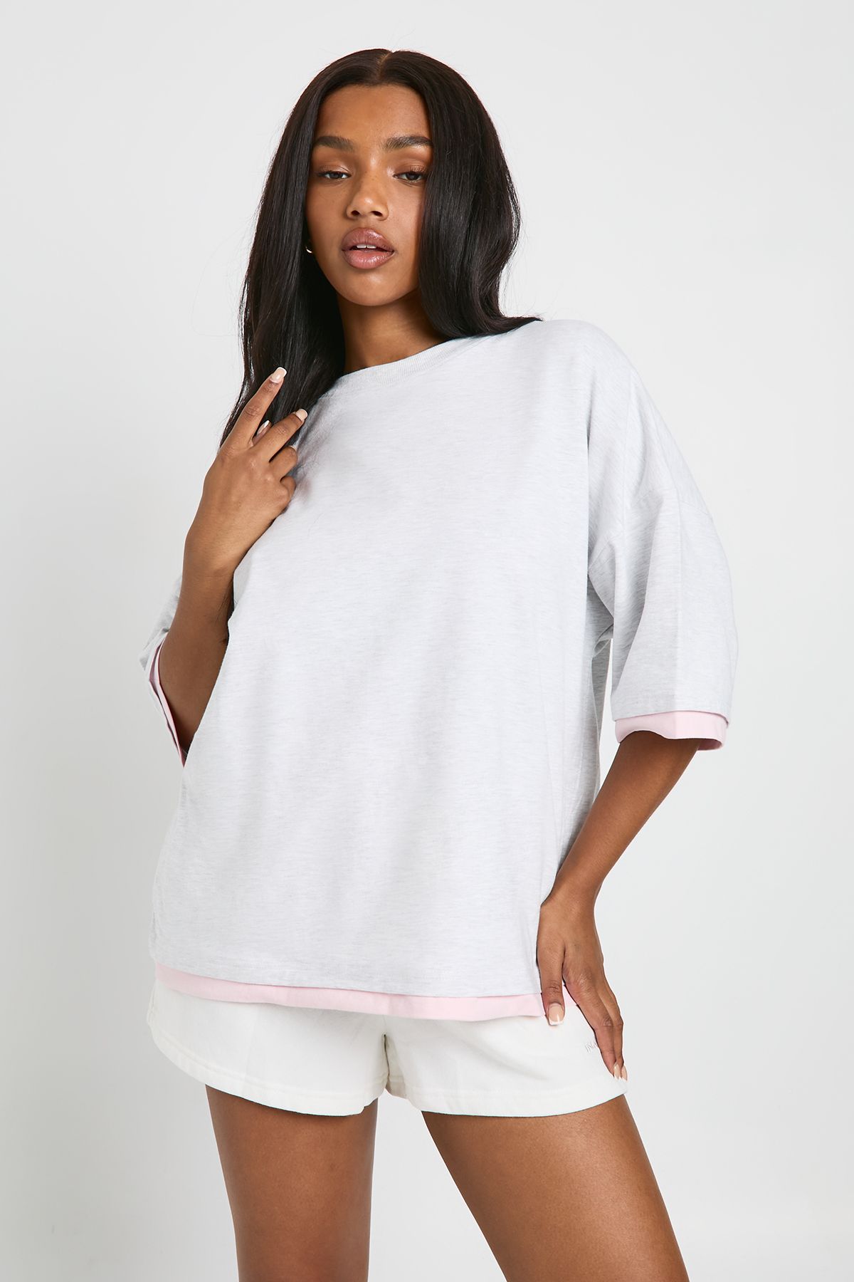 Oversized T-Shirt With Contrast Rib Hem - Image 3