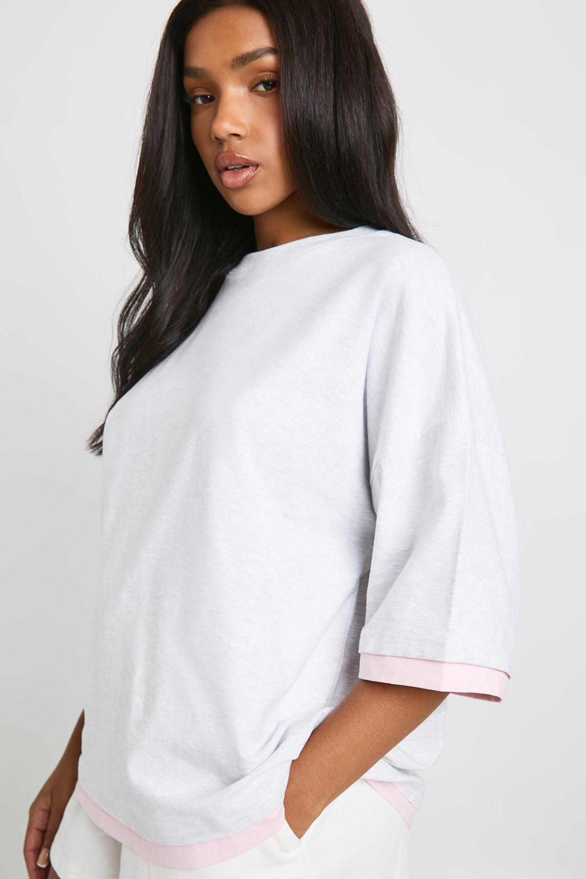 Oversized T-Shirt With Contrast Rib Hem - Image 4