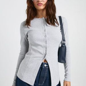 Ribbed Longline Popper Front Top