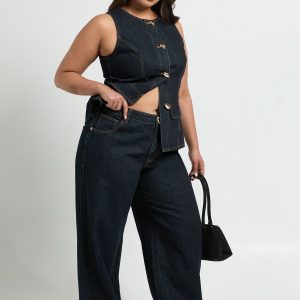 Plus Contrast Stitch Denim Wide Leg Jean