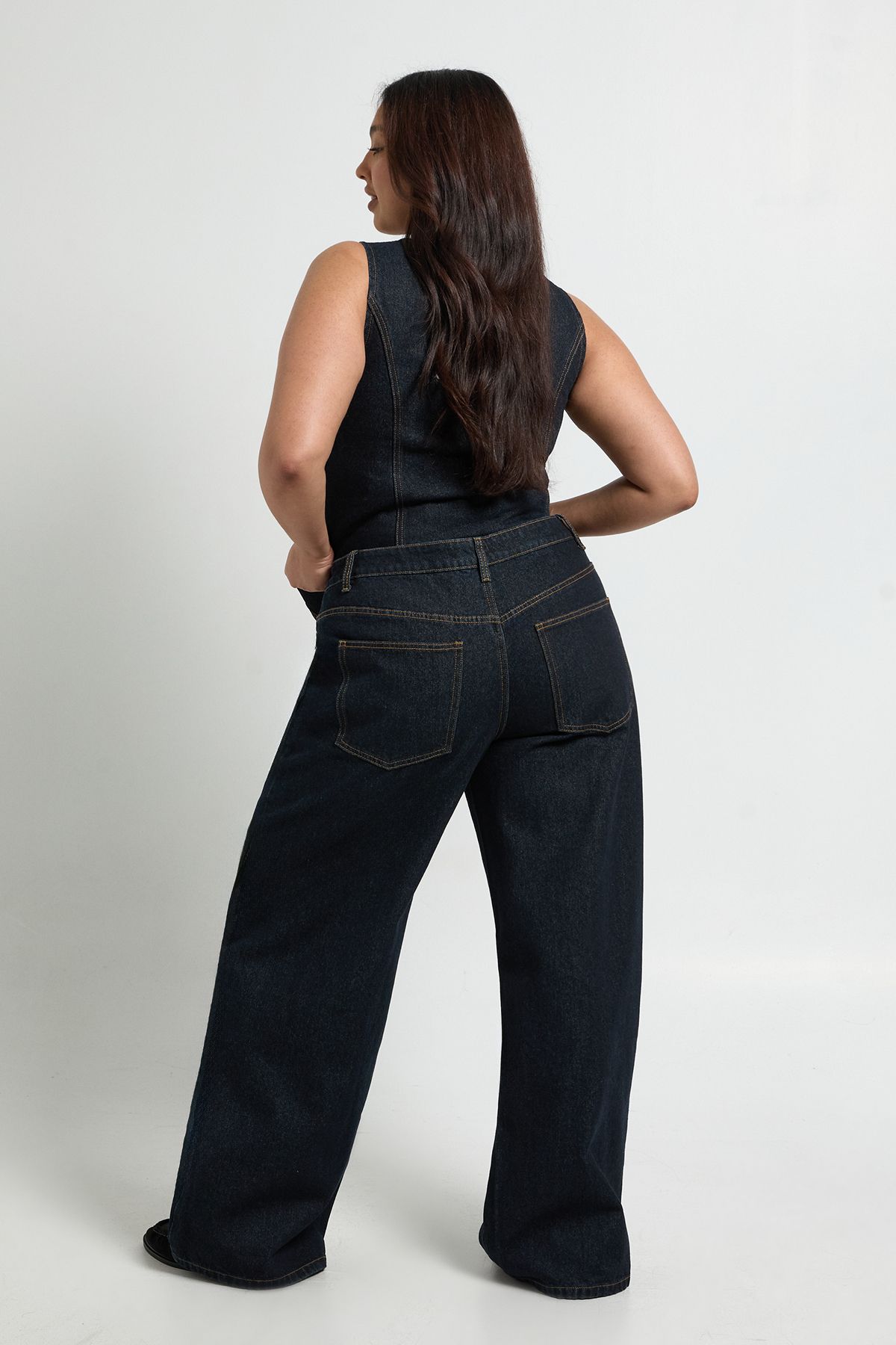 Plus Contrast Stitch Denim Wide Leg Jean - Image 2