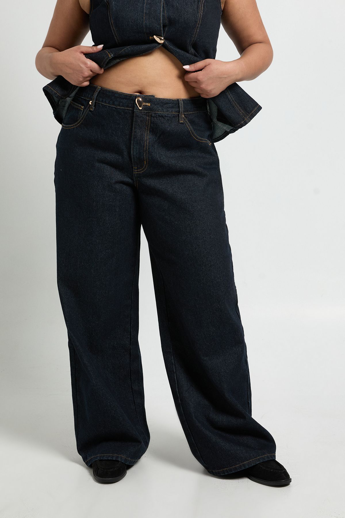 Plus Contrast Stitch Denim Wide Leg Jean - Image 3