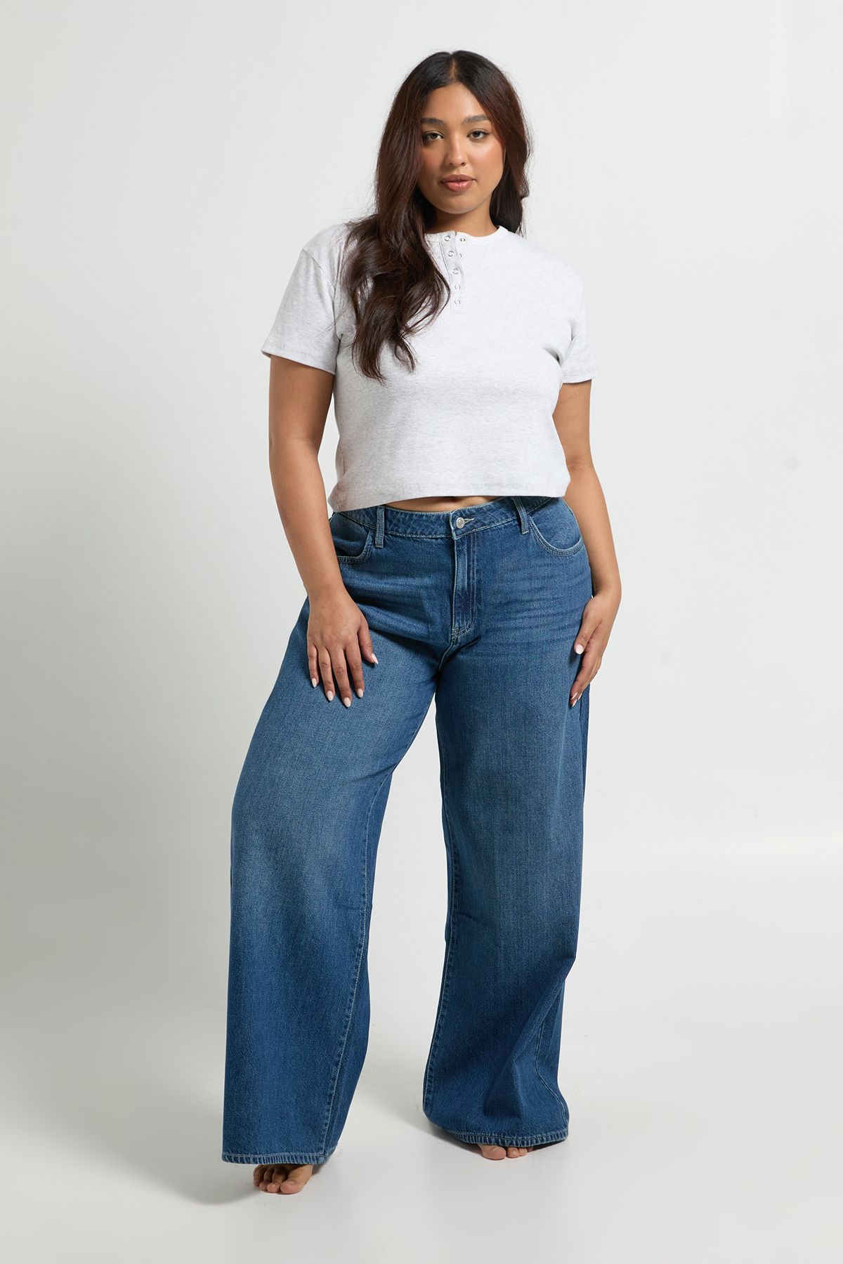 Plus Basics Mid Waist Boyfriend Jean