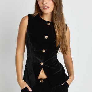 Velvet Gold Trim Tailored Waistcoat