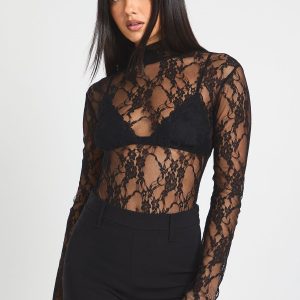 Lace High Neck Long Sleeve Bodysuit