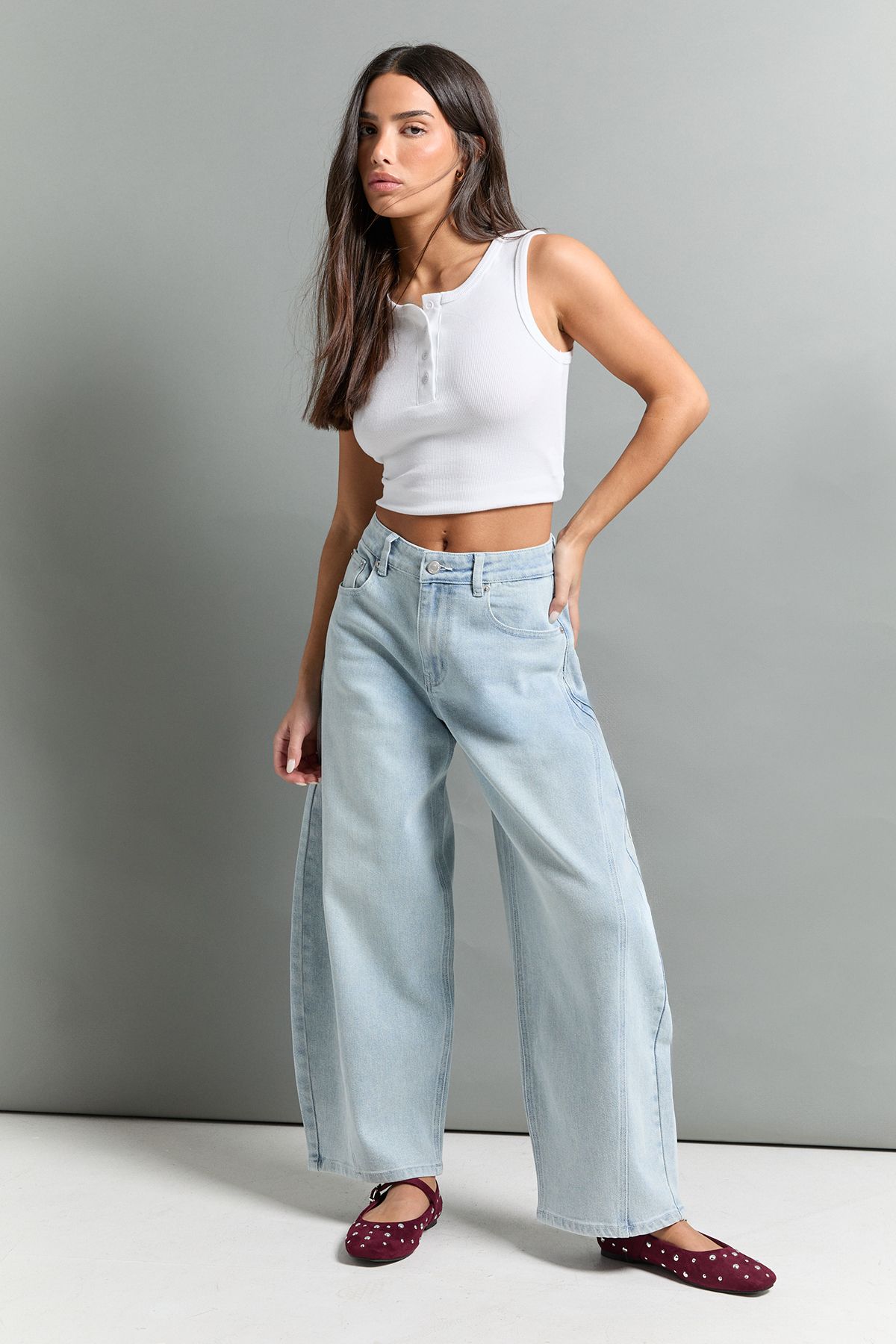 The Petite Mid Waist Barrel Jean