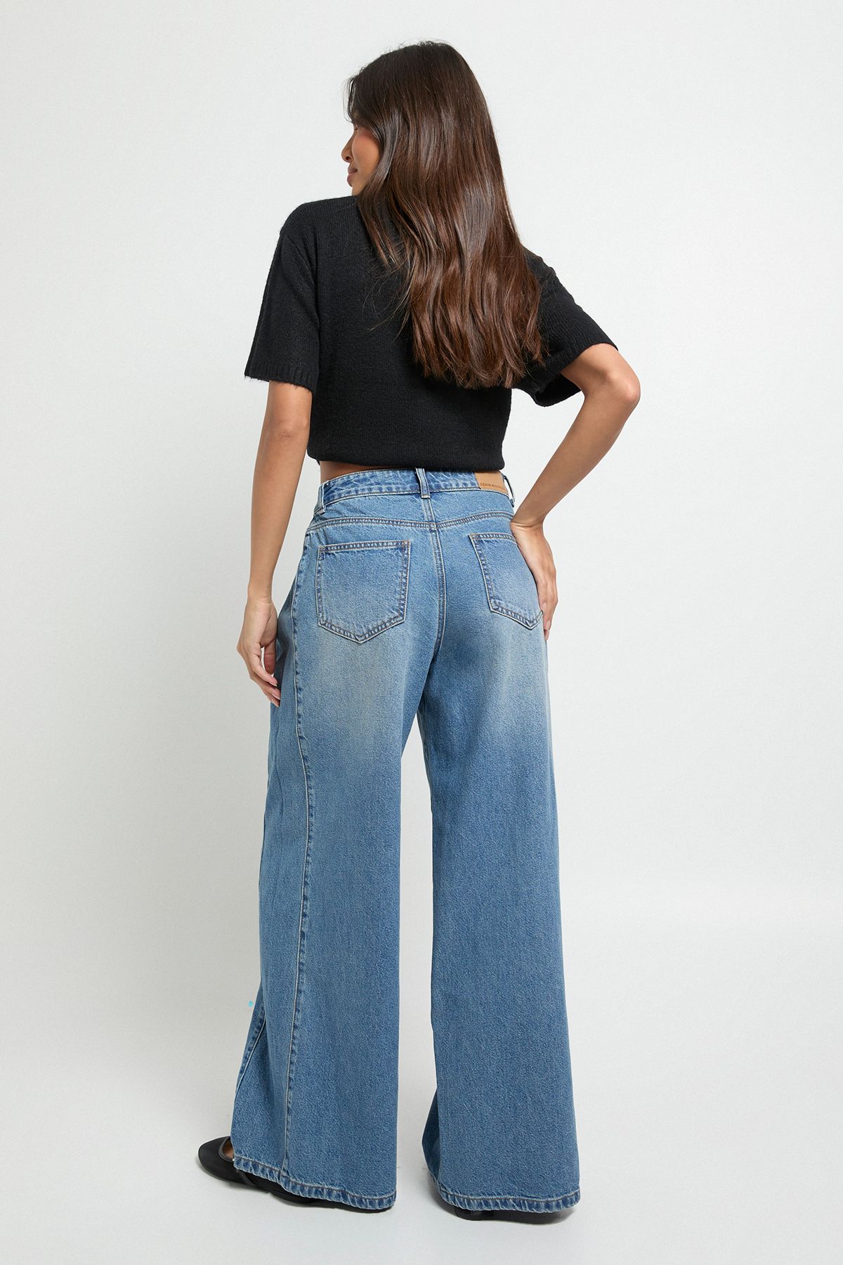 High Waist Panel Insert Super Wide Leg Jeans - Image 2