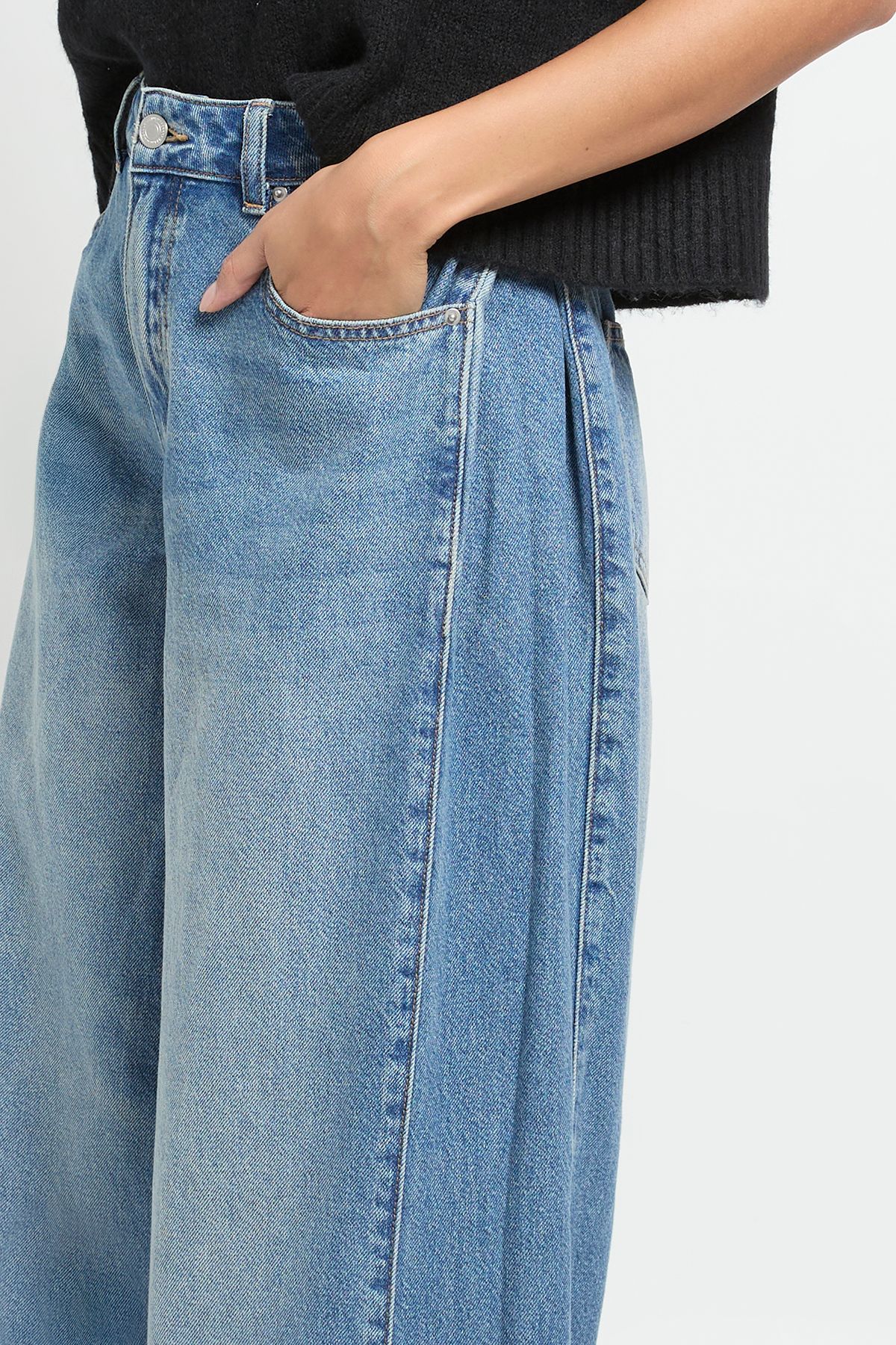 High Waist Panel Insert Super Wide Leg Jeans - Image 4