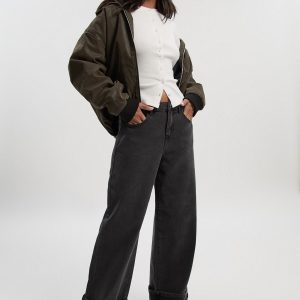 Petite Turn Up High Waist Straight Leg Jean
