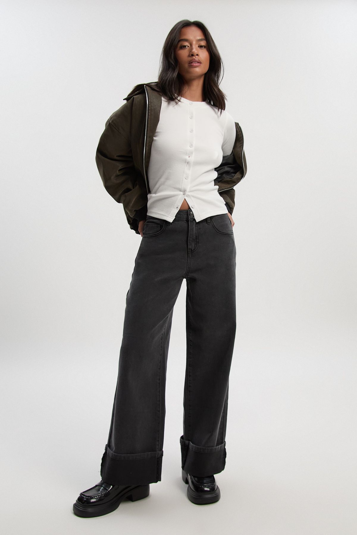 Petite Turn Up High Waist Straight Leg Jean - Image 3