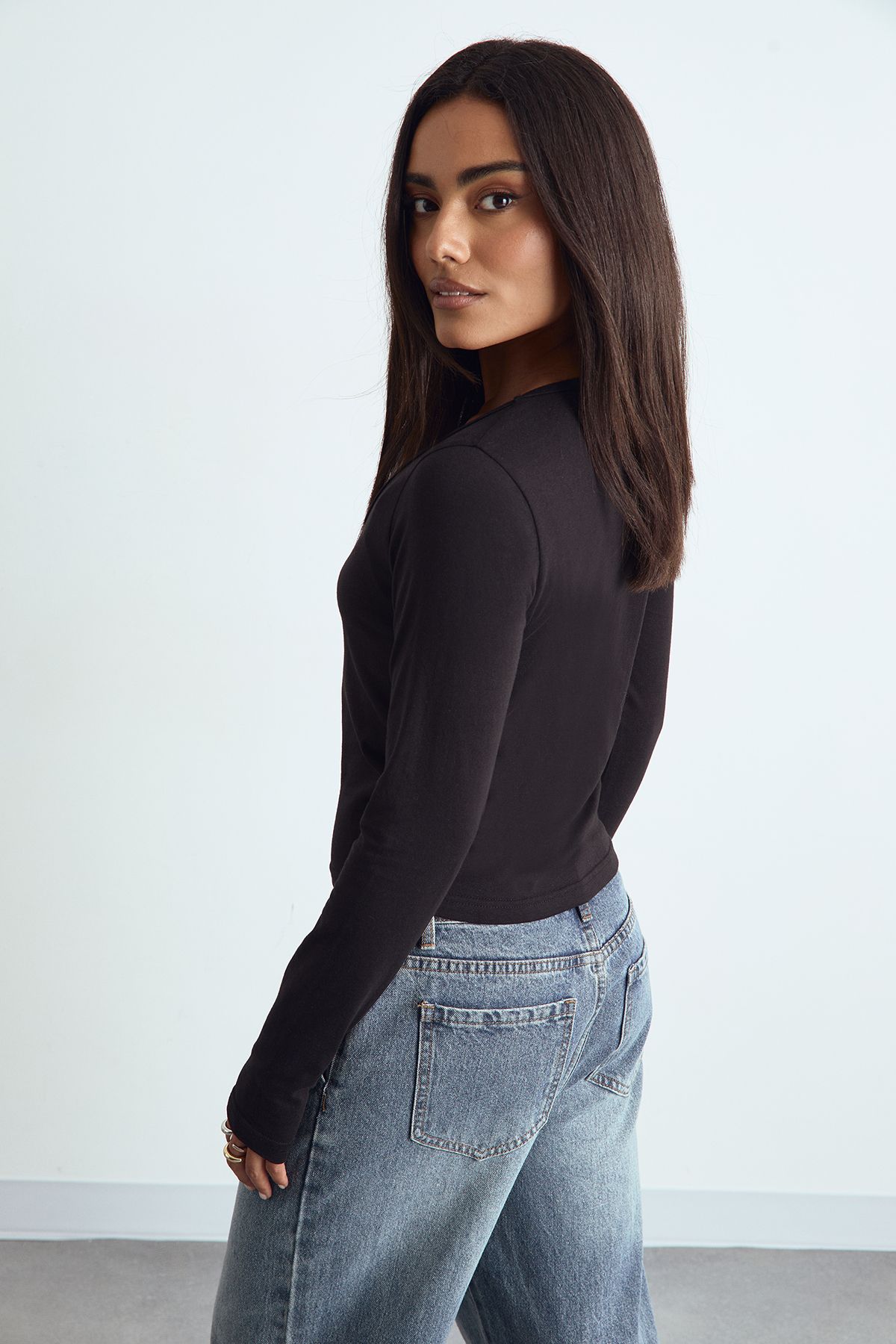 Basic Square Neck Long Sleeve Top - Image 2