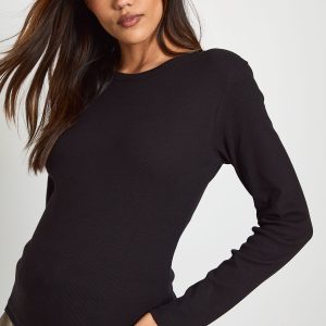 Maternity Basic Rib Long Sleeve Longline Fitted Top