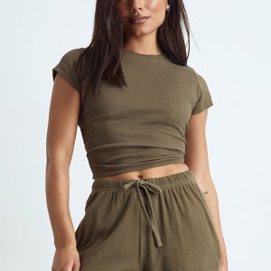 Basic Rib Short Sleeve Fitted Top