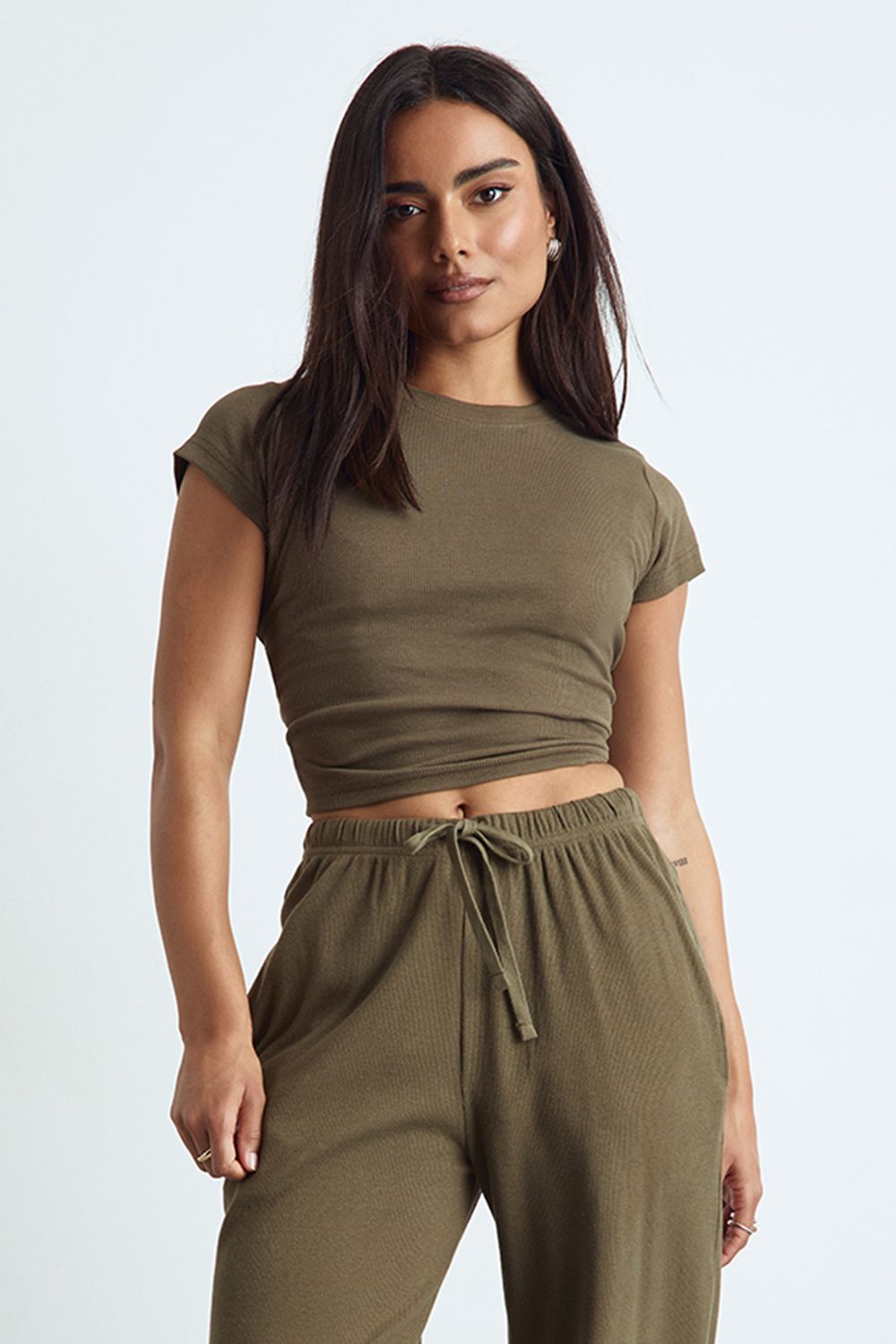 Basic Rib Short Sleeve Fitted Top