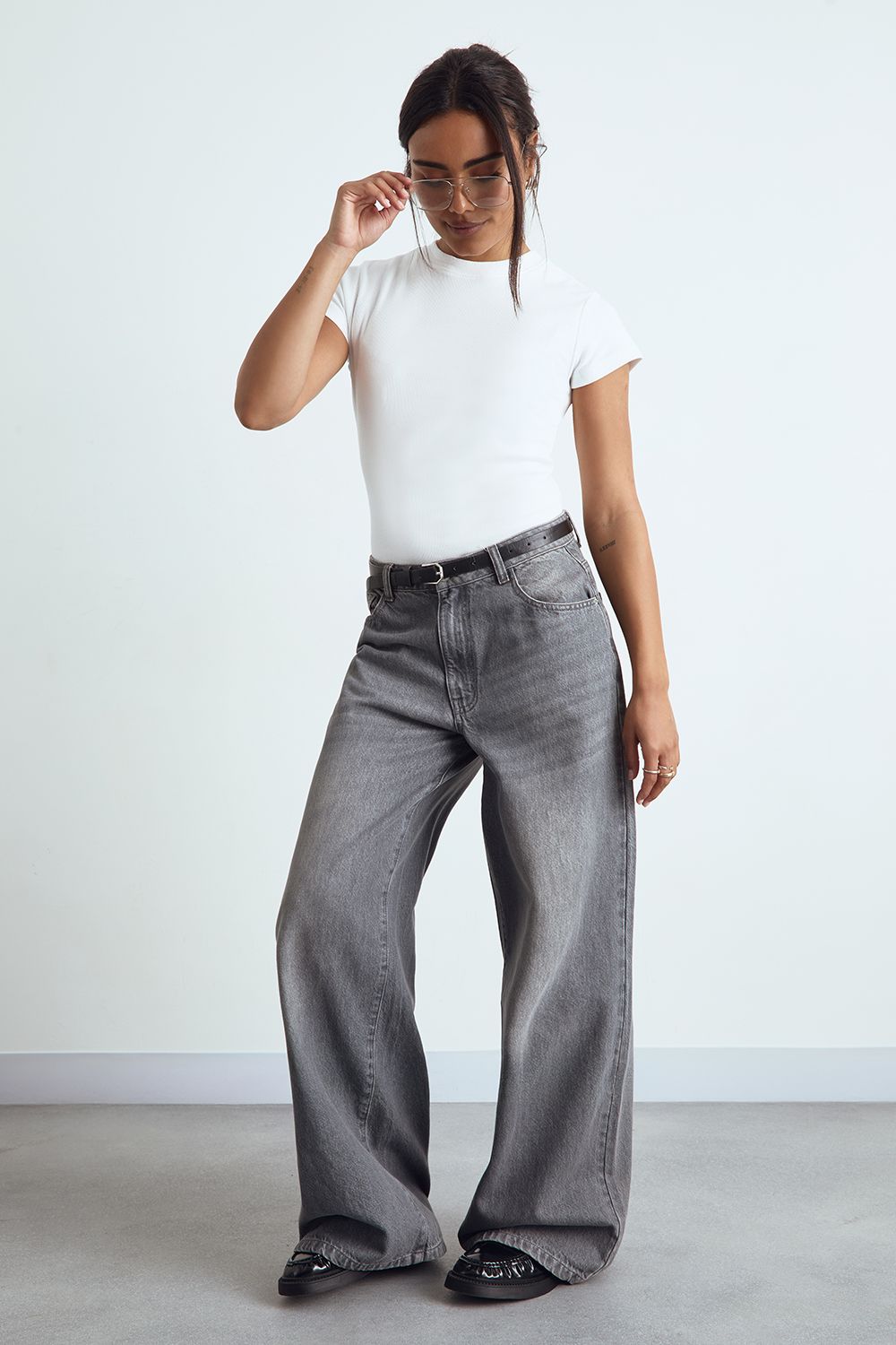 Basic Rib Short Sleeve Longline Fitted Top