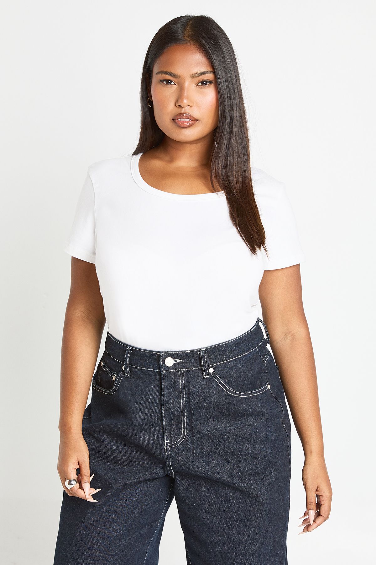 Plus Basic Square Neck Short Sleeve Top