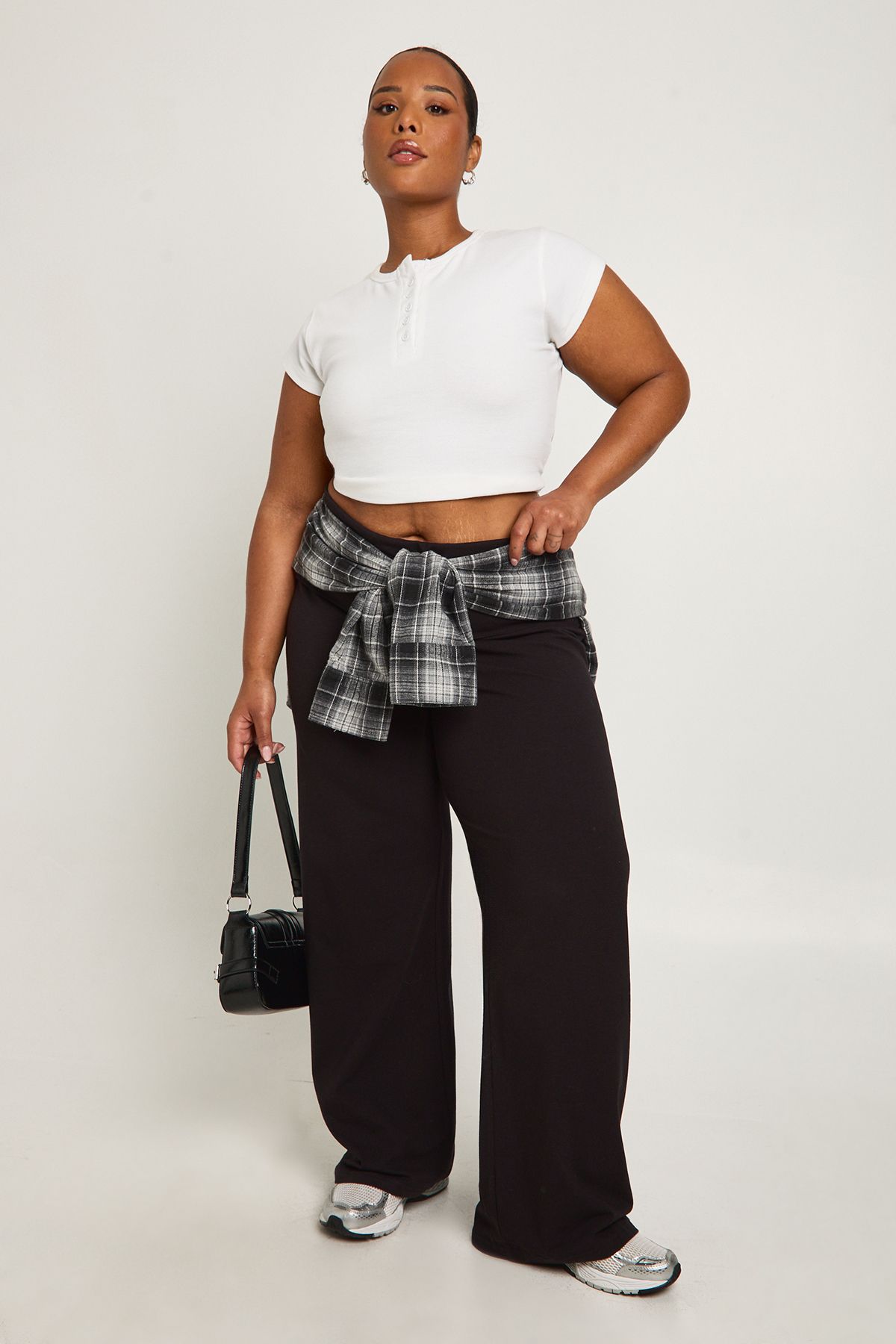 Plus Basic Fold Over Waistband Flared Legging