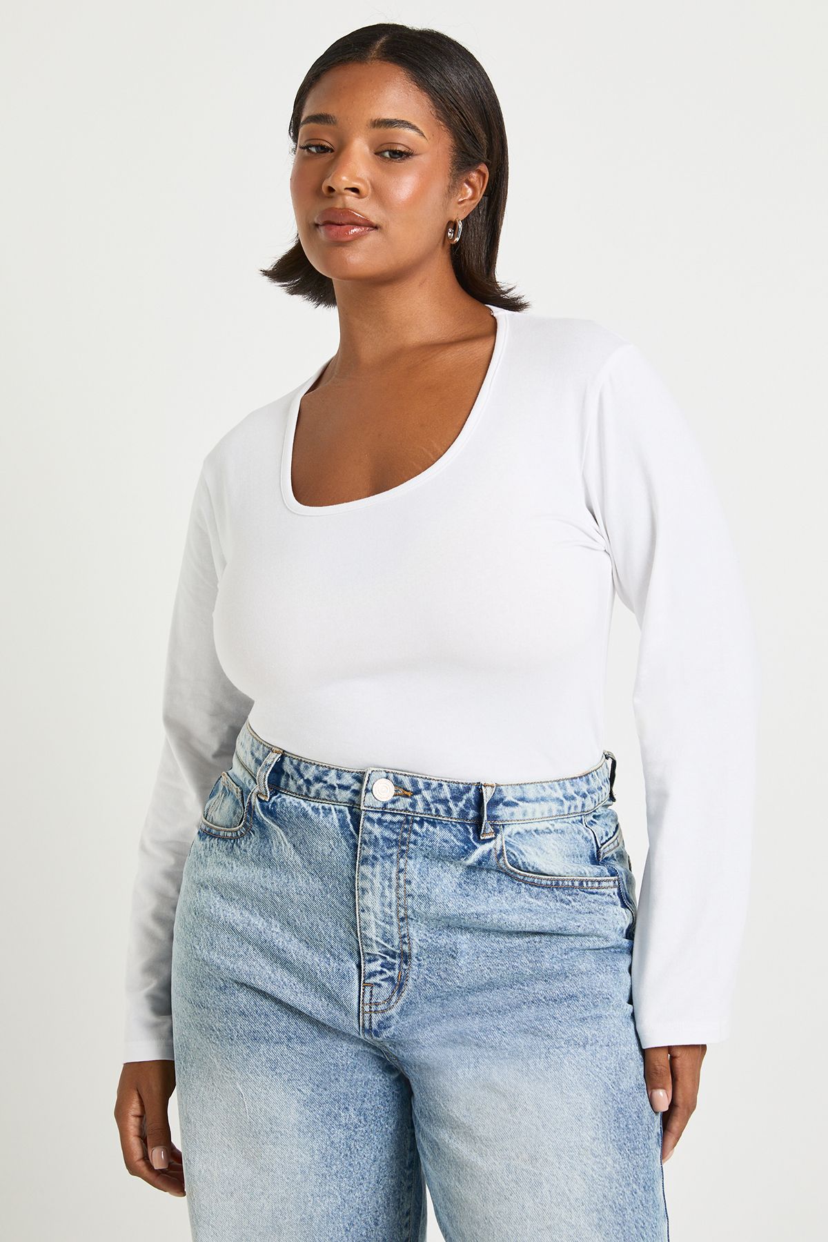 Plus Basic Square Neck Long Sleeve Top