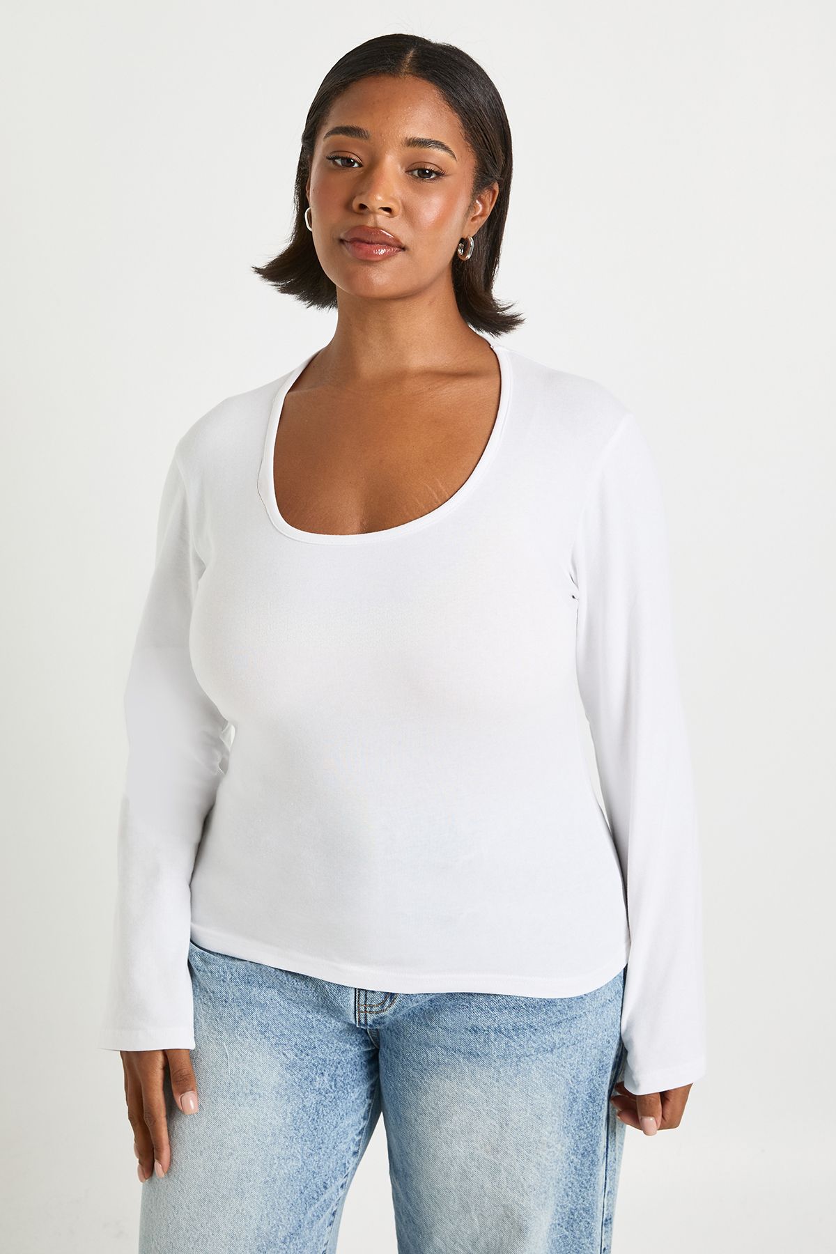 Plus Basic Square Neck Long Sleeve Top - Image 3