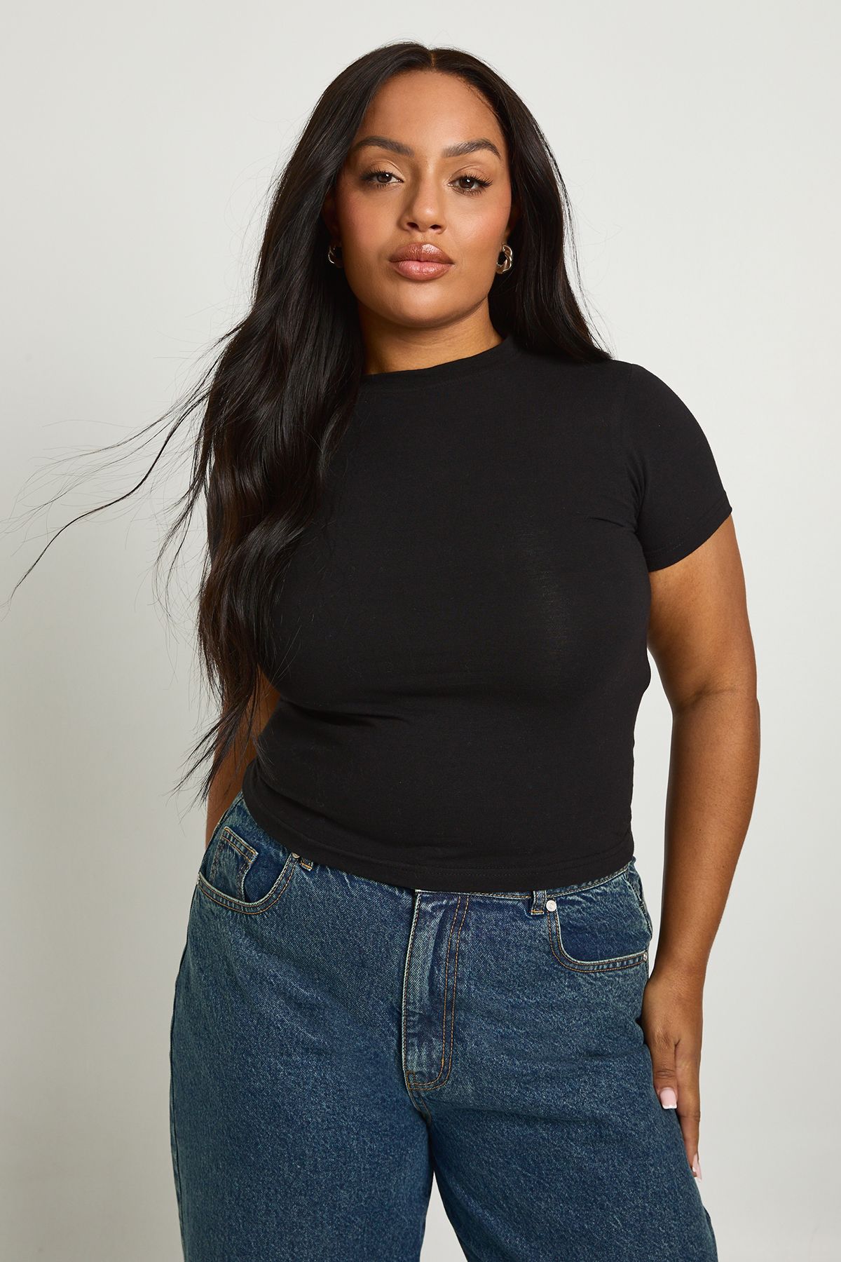 Plus Basic Short Sleeve Longline Fitted Top