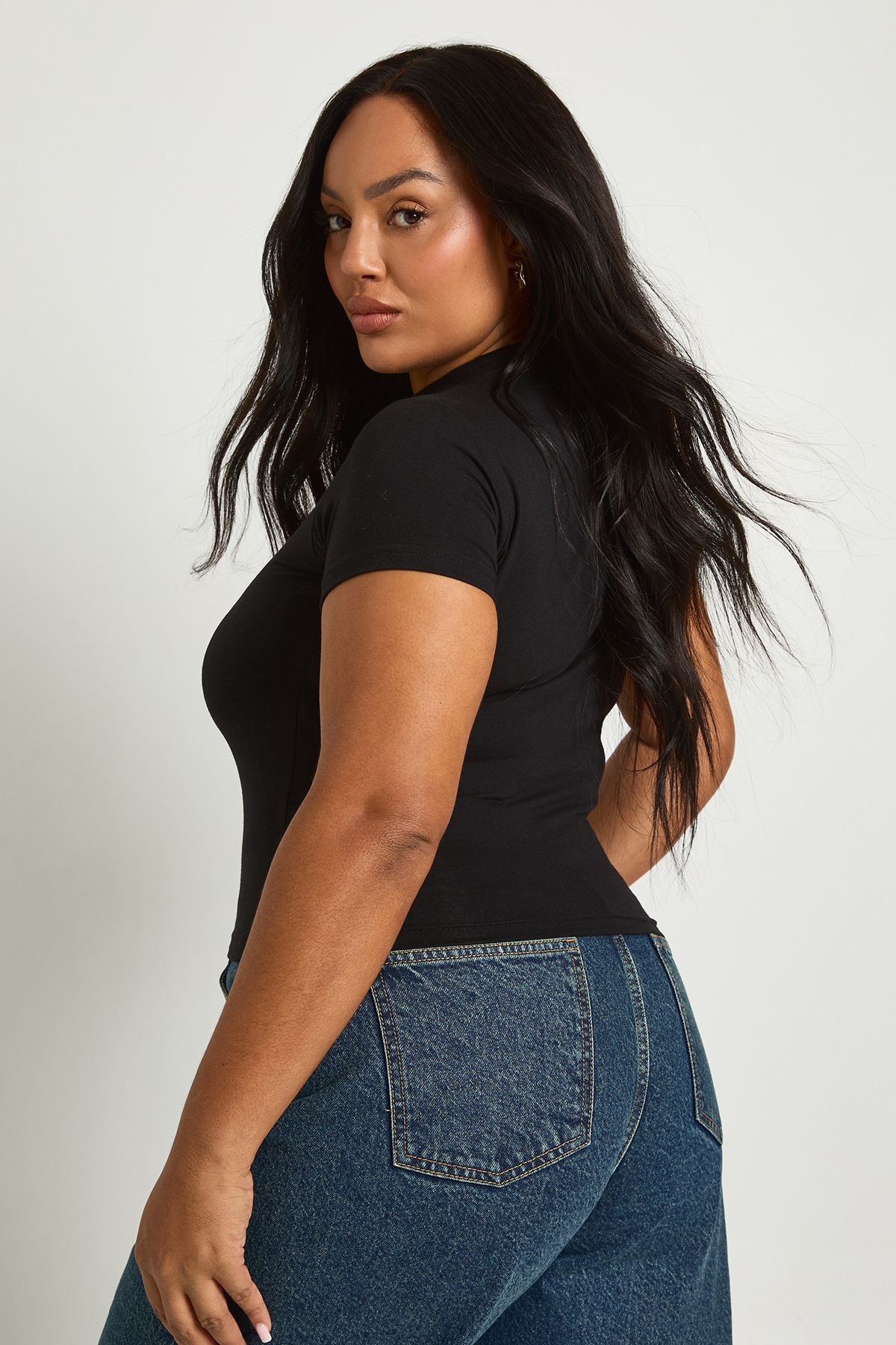 Plus Basic Short Sleeve Longline Fitted Top - Image 2