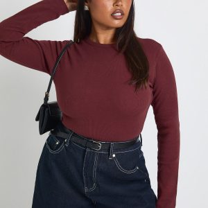 Plus Basic Rib Long Sleeve Fitted Longline Top