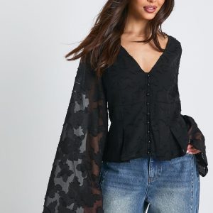 Floral Textured Button Down Blouse
