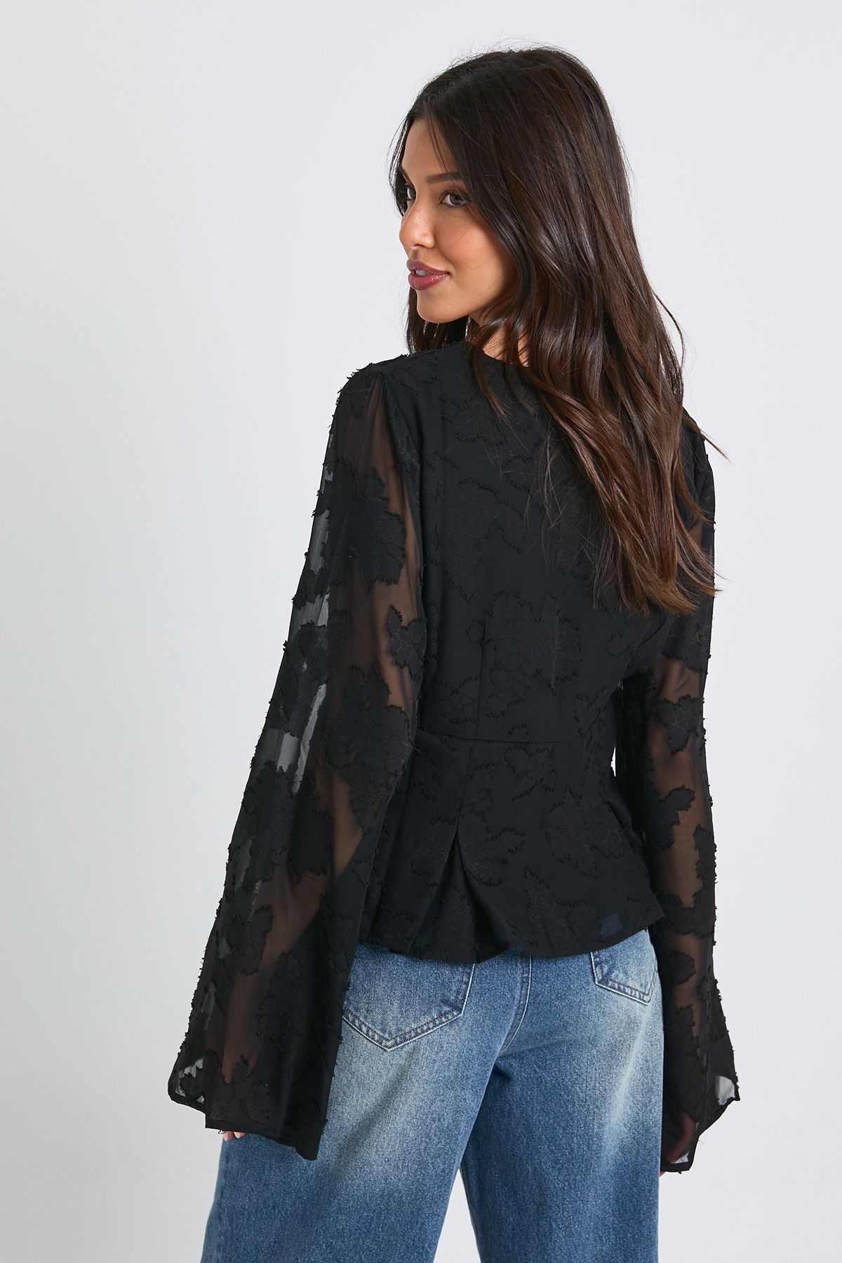 Floral Textured Button Down Blouse - Image 2