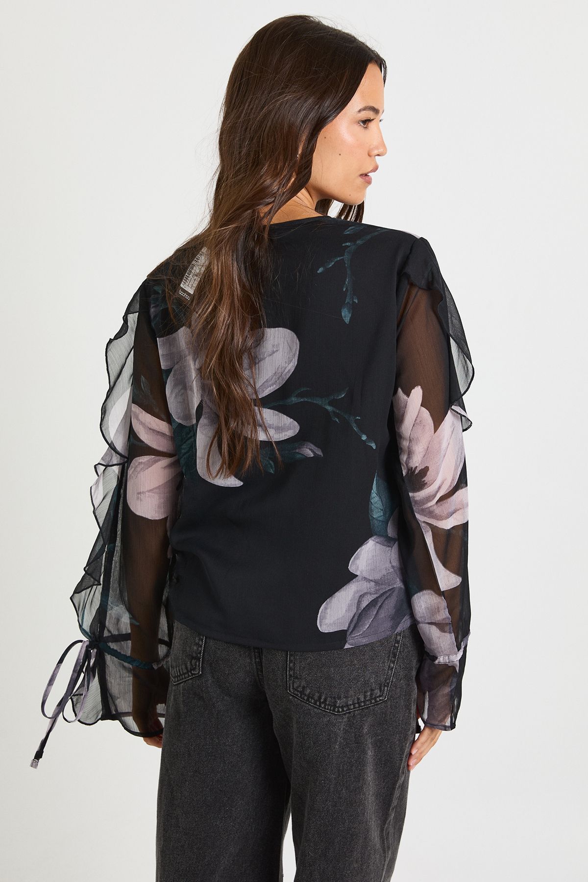 Floral Chiffon Tie Front Blouse - Image 2