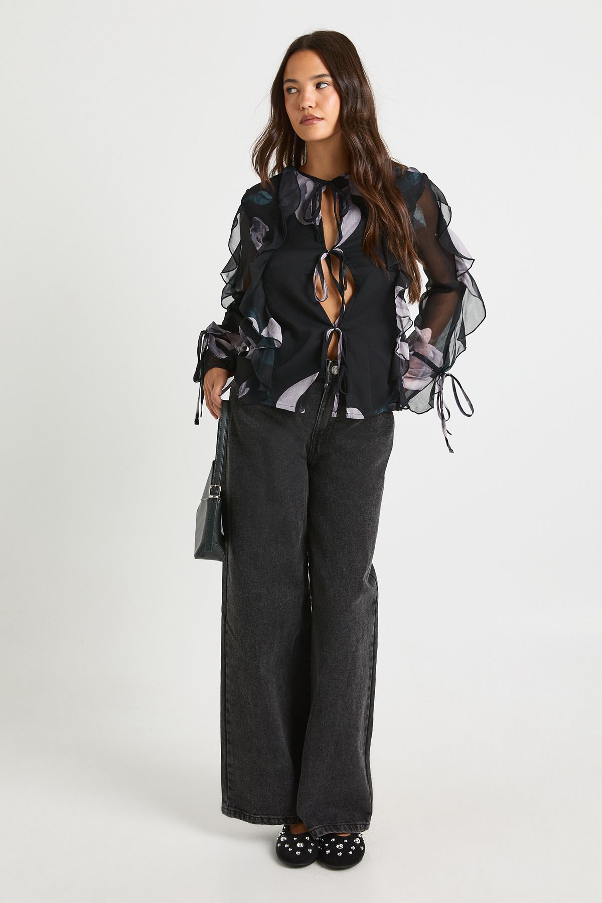 Floral Chiffon Tie Front Blouse - Image 3