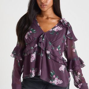Floral Ruffle Chiffon Blouse