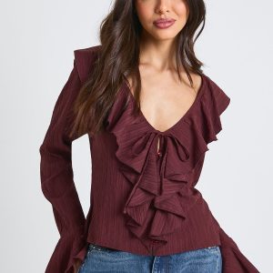 Crinkle Textured Tie Front Blouse