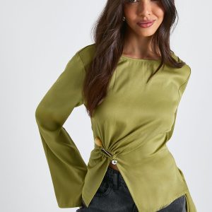 Flare Sleeve Gold Trim Detail Blouse
