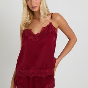 Eyelash Lace Trim Satin Cami & Shorts Pyjama Set