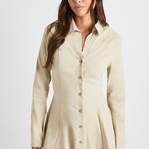 Bengaline Cinched Waist Shirt Dress