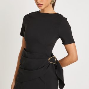 Belted Wrap Trim Detail Shift Dress