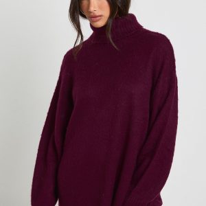 Petite Super Soft Brushed Knit Roll Neck Mini Dress