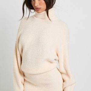 Petite Cinched Hem High Neck Knitted Mini Dress