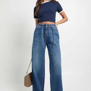 Elasticated Wide Leg Tie Waist Jean