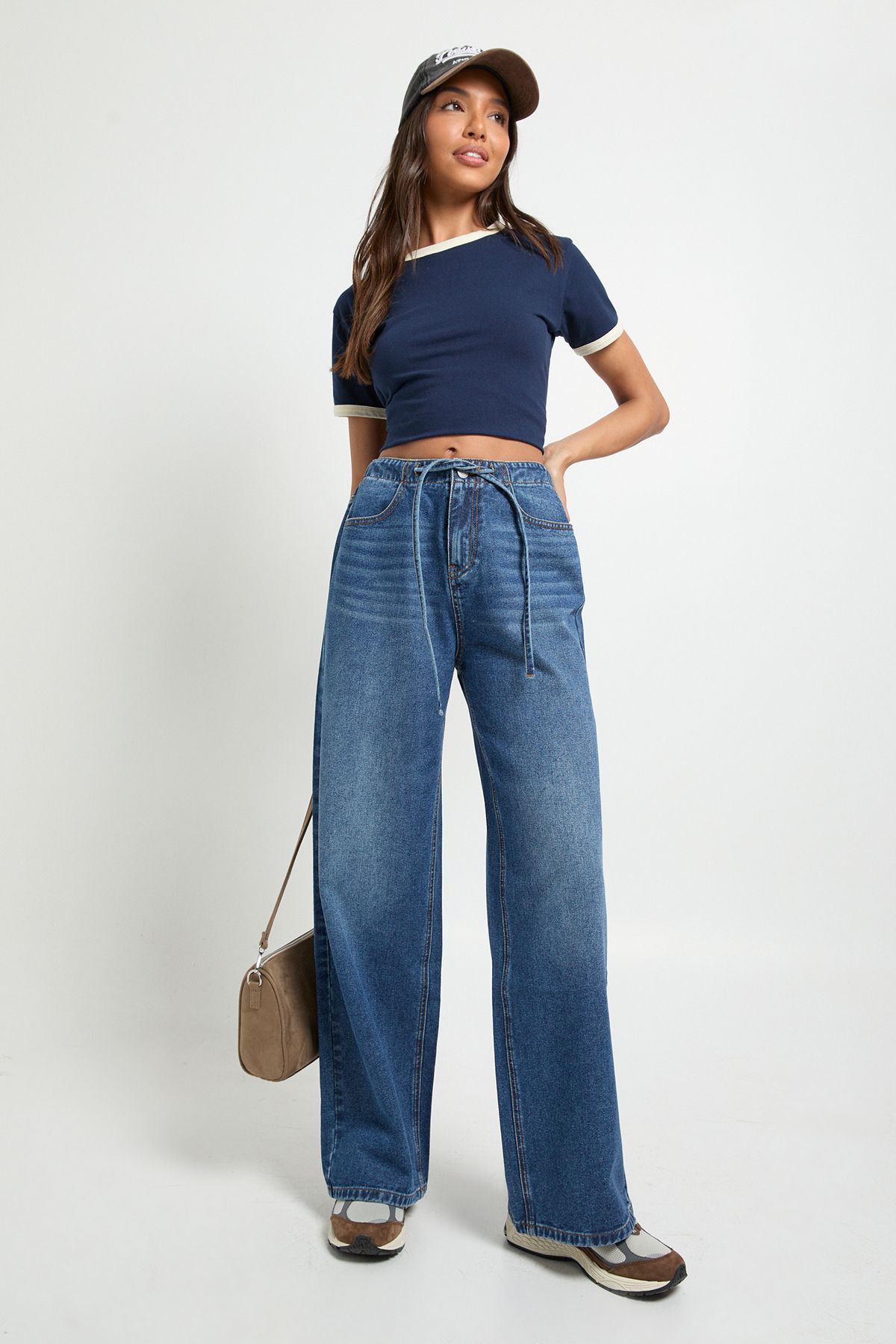 Elasticated Wide Leg Tie Waist Jean