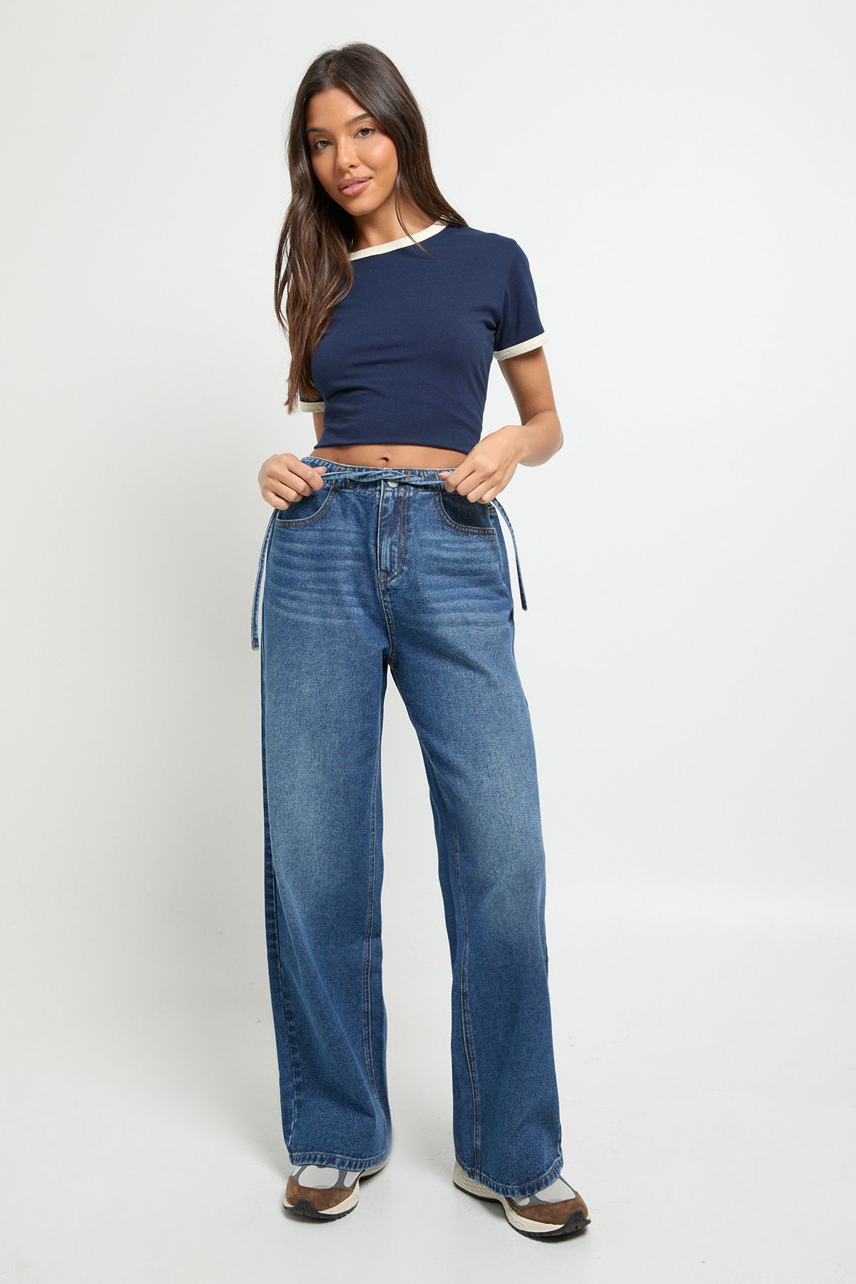 Elasticated Wide Leg Tie Waist Jean - Image 3