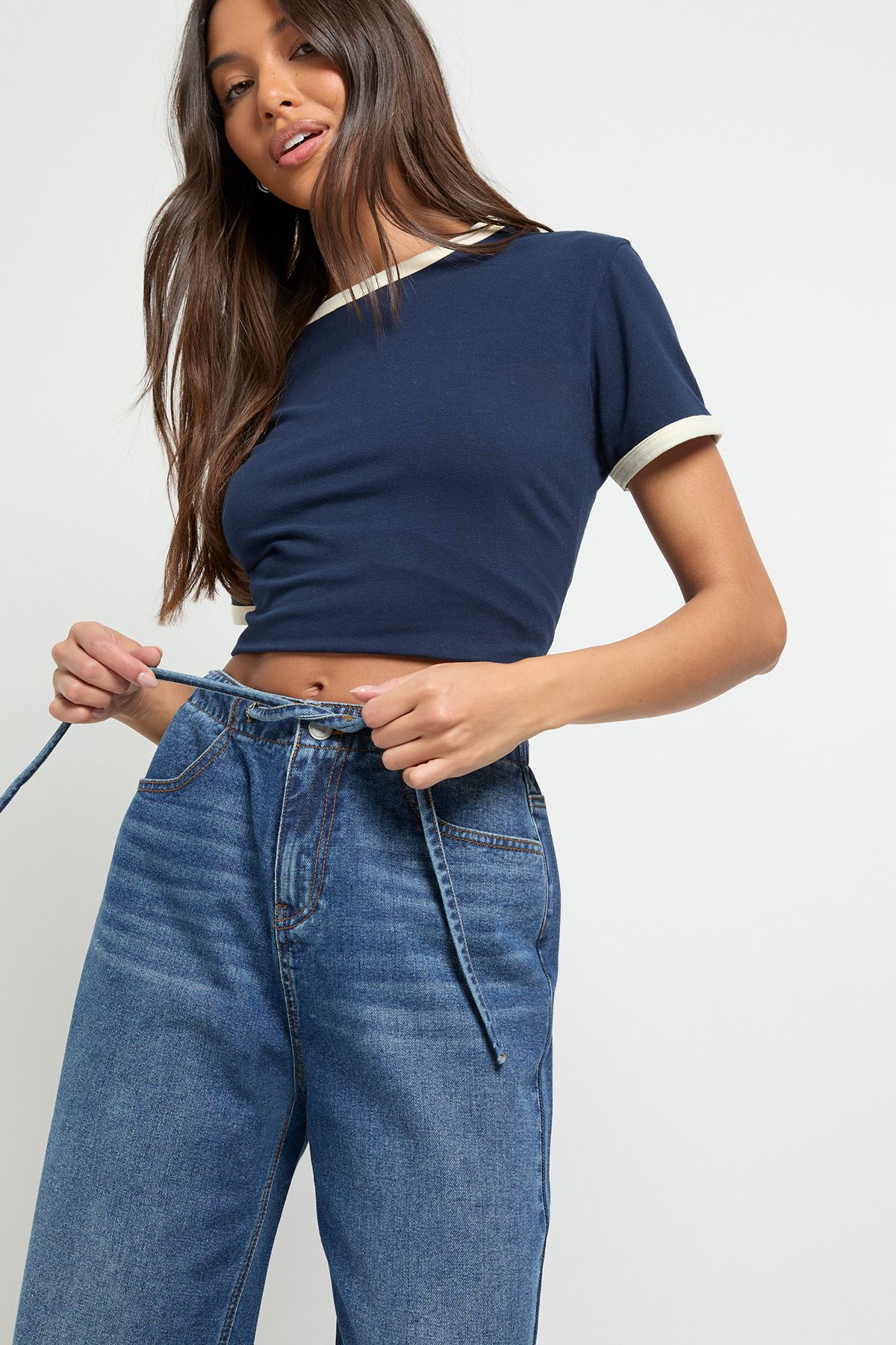 Elasticated Wide Leg Tie Waist Jean - Image 4